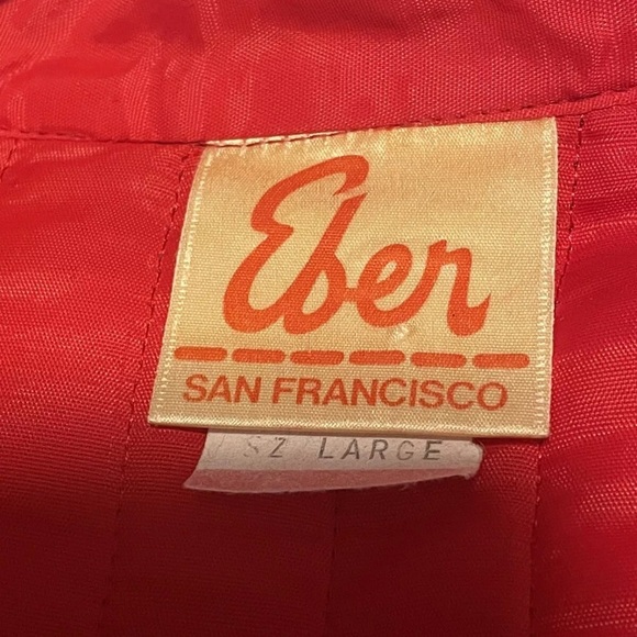 Vintage Eber Quilted Cropped Jacket Red Leaf Print Puff Sleeve Y2K Indie Size L - Picture 6 of 7